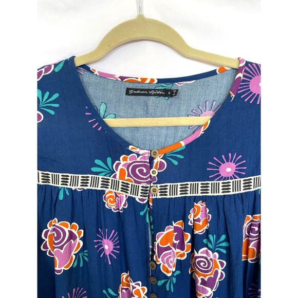 Gudrun Sjoden Blue Orange Pink Floral Tunic, Medium - Picture 3 of 4